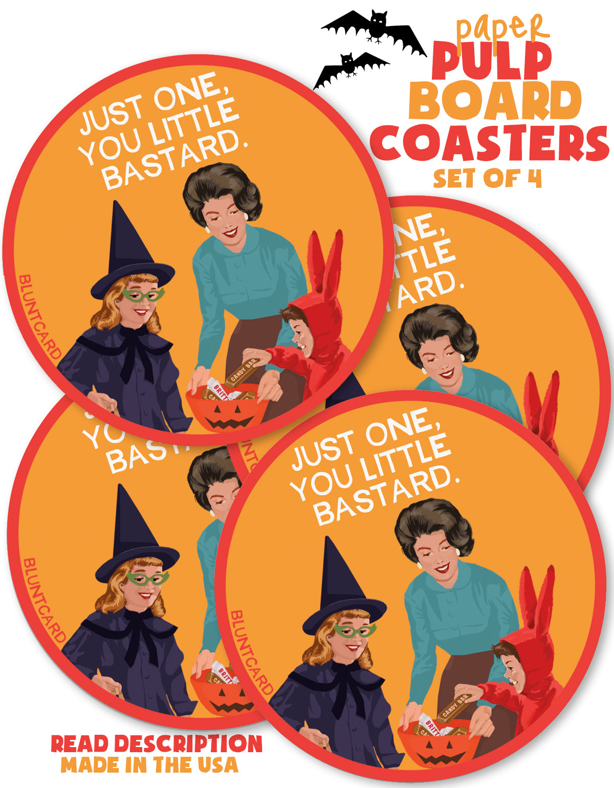 Paper-Pulp Board 4 Coaster set Just One Halloween