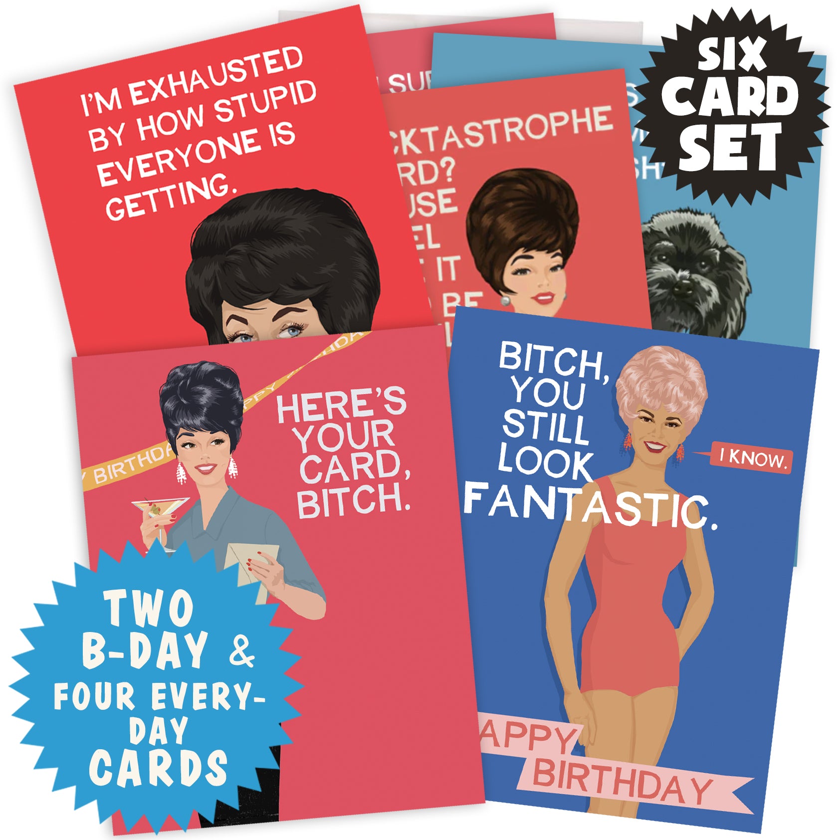 SET of SIX assorted Cards - Two B-Day, Four Everyday